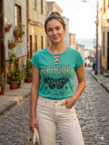 Polera verde agua con estampado